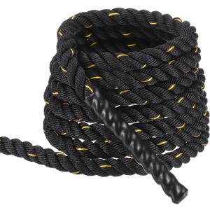 MECCANIXITY Battle Rope 20ft x 1 Inch Polyester Workout Rope Heavy Fitness Exercise Rope for Strength Training Home Gym Muscle Building, Black Yellow MECCANIXITY Battle Rope 20ft x 1 Inch Polyester Workout Rope Heavy Fitness Exercise Rope for Strength Training Home Gym Muscle Building, Black Yellow