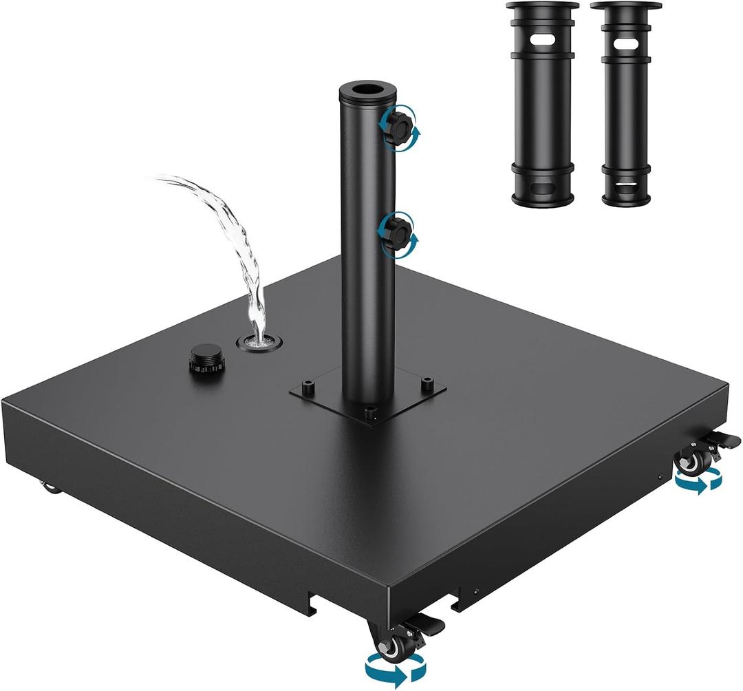 Patio Umbrella Base, Max 200 lb Heavy Duty Umbrella Stand with Wheels, Metal Rolling Base with Large-Capacity Fillable Tank, Rust-Resistant and Windproof Design for Outdoor, Deck, Poolside, Lawn
