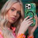 Magnetic for iPhone 13 Pro Case, Luxury Colorful Abalone Shell Phone Case for Women Men, Compatible with MagSafe, Cute Sparkle Glossy Shockproof Protective Cover, Emerald Green