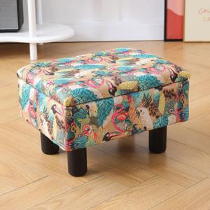 Cpintltr Linen Small Foot Stool Ottomans Rectangular Footrest Storage Ottoman Upholstered Step Stool Seat with Solid Wood Legs Modern Accent Stools Suitable Peacock