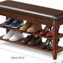 LBT Solid Wood Entryway Shoe Bench with Storage, Adjustable 2-Tier Shoe Rack, Flip-Top Hidden Compartment, Padded Leather Seat, Heavy-Duty 550 lb Capacity for Entryway, Mudroom, Closet 31.5 inch