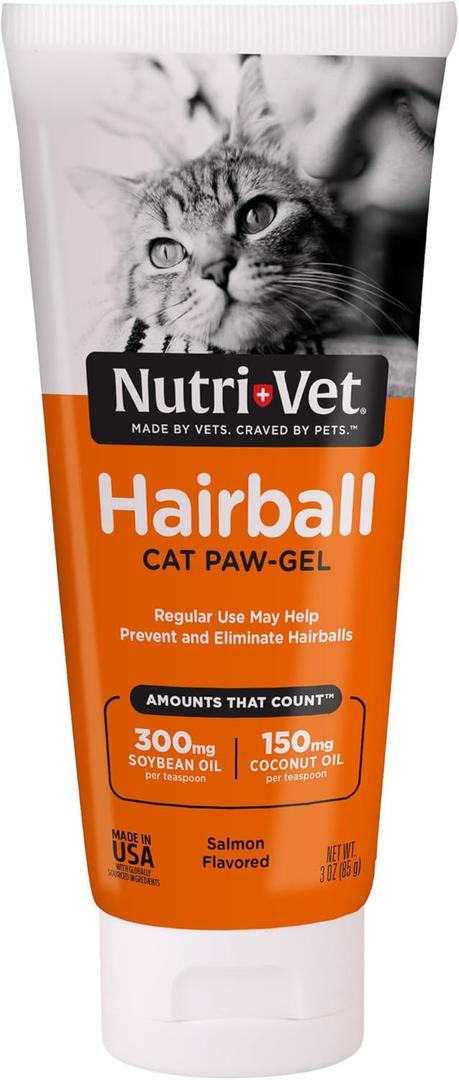 Nutri-Vet Hairball Paw Gel, Cat Hairball Remedy, Kitten Supplies, Hair Ball Relief for Cats, Fur Ball Remedy, Soybean & Coconut Oil, Salmon Flavor, 3 oz, Best By 11, 2026
