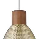 ELYONA Vintage Hammered Pendant Light Fixture, 7 Small Brushed Brass Metal Hanging Light Solid Wood Antique Gold Pendant Lamp for Kitchen Island, Farmhouse, Dining Room, Adjustable Height (Brass - 1 Pack)