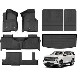 Hutisya-Floor Mats & Cargo Liner Set Fit for 2021-2026 Chevy Tahoe/GMC Yukon (Only 8 Seater, Not Fit XL) All Weather Protection Anti-Slip & Durable TPE Full Set Liners Automotive Accessories-Black
