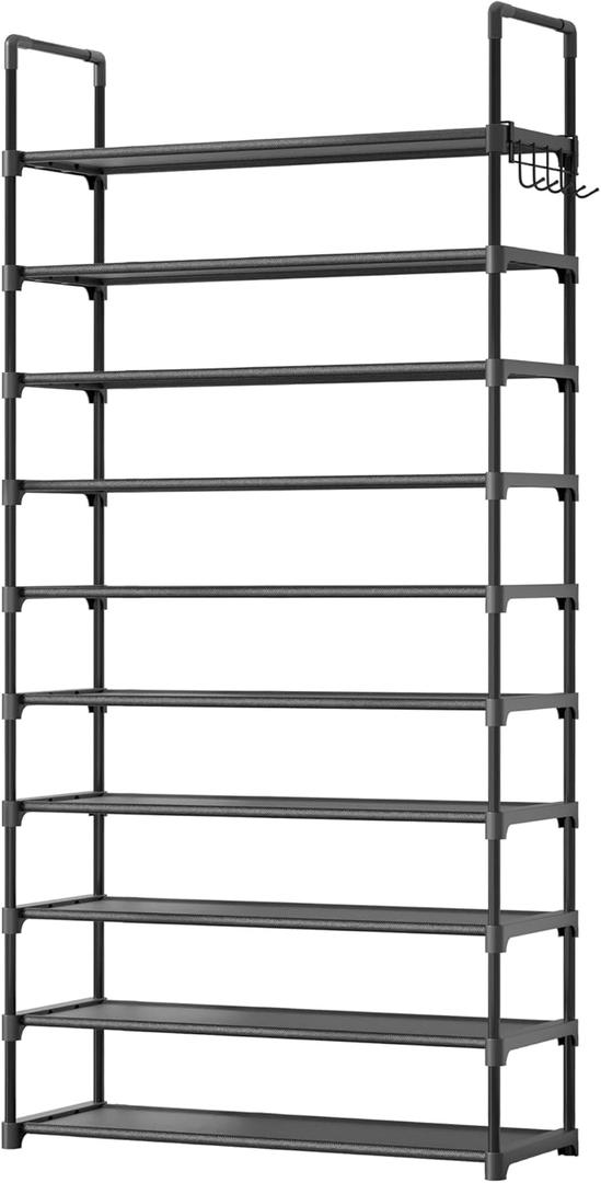 Kitsure Shoe Rack for Closet - 10-Tier Shoe Organizer with Hook Rack, Large-Capacity & Space-Saving Shoe Shelf for Entryway, Bedroom, Living Room,32.2" x 11.8" x 68.5", Black Kitsure Shoe Rack for Closet - 10-Tier Shoe Organizer with Hook Rack, Large-Capacity & Space-Saving Shoe Shelf for Entryway, Bedroom, Living Room,32.2" x 11.8" x 68.5", Black