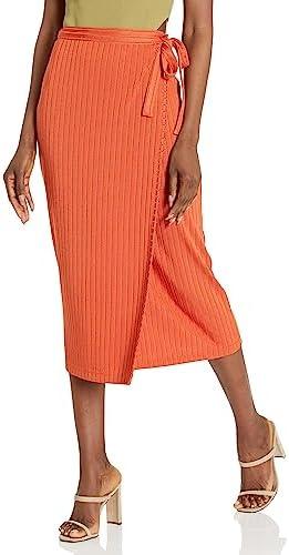 Club Monaco Women's Shiny Wide Rib Wrap Skirt, XS