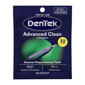 DenTek Slim Brush Advanced Clean, Interdental Brushes for Cleaning Between Tight Teeth, Safe for Braces & Dental Work, 32 Count (Pack of 1)