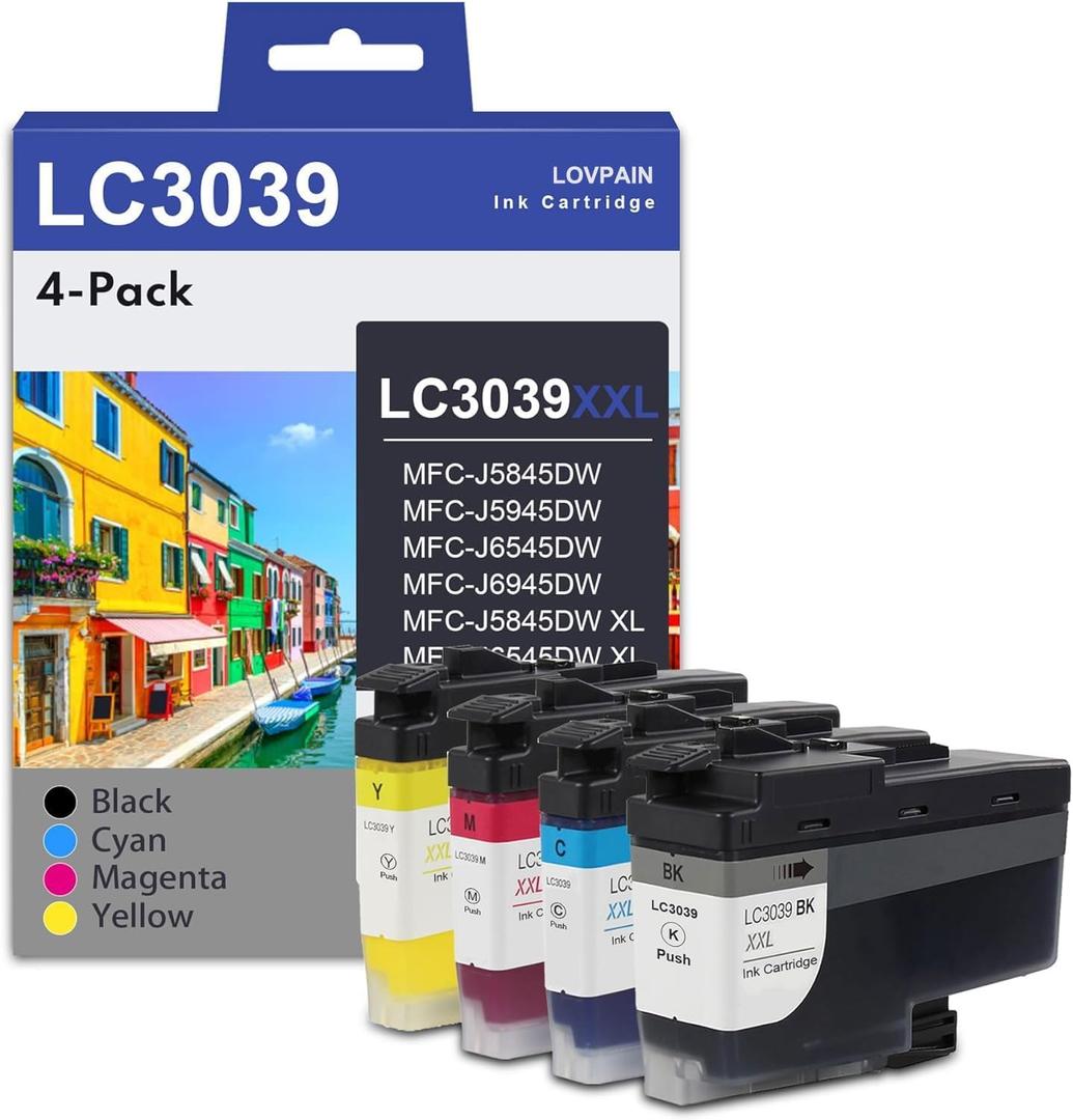 Lovpain LC3039 Ultra High-Yield Black/Cyan/Yellow Ink Cartridges(3Pack) - Lvan Compatible LC3039XXL Ink Cartridge Set Replacement for Brother LC3039 Ink MFC-J5845DW MFC-J5945DW MFC-J6545DW Printer