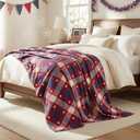 Horaldaily 4th of July Buffalo Plaid Stars Flannel Throw Blanket 60x80