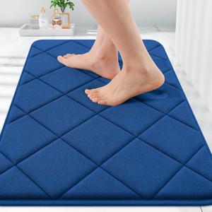 OLANLY Memory Foam Bath Mat 30x20, Ultra Soft and Absorbent Bathroom Rugs, Machine Washable, Comfortable Bath Carpet for Bathroom Floor, Tub and Shower, Navy