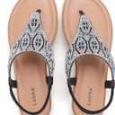 Luoika Women's Wide Width Flat Sandals, Flip Flop Thong Strappy Rhinestone Comfortable Summer Beach Shoes 8.5