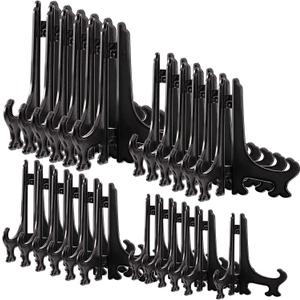 Boao 24 Pcs Plastic Easel Plate Stands Holders for Display 3/4/5/6 Inch Picture Frame Photo Plastic Easel Displaying Card Magazine Book Cd Phone Weddings Home Decoration (Black)