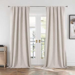 CUCRAF Linen 100% Blackout Curtains 84 Inch Length 2 Panels Set, Back Tab and Rod Pocket Curtain for Living Room Bedroom, Room Darkening Window Drapes Thermal Insulated, (52x84 inch, Greyish White)