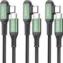 USB C to USB C Cable, Type C Charger Cord Right Angle, Fast Charger USB-C 90 Degree for iPhone 15/16 Pro Max Plus, iPad Pro, Type C Cable for Samsung S24 S23 S22 (3pack-1.5+5+10ft)