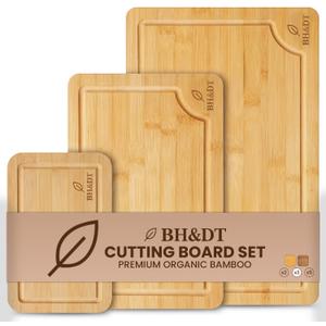 BH&DT Cutting Board Set, Bamboo Cutting Boards for Kitchen with Juice Groove,Multipurpose Board for Food Prep and Serving meat cutting board,cutting,boardgift set,wood board,bamboo cutting board set., set of 3