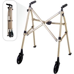 Stander Space Saver Walker, Lightweight Folding Rolling Mobility Aid for Seniors & Adults, Compact 2-Wheel Disability Device with 6-inch Wheels & Ski Glides for Walking Support, Desert Sand