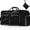 Vomgomfom 65L/85L/115L Foldable Travel Duffle Bag, Lightweight Checked Luggage with Shoe Compartment, Water-Resistant Weekender Overnight Bag for Men & Women (Black)