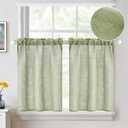 MIULEE Linen Textured Kitchen Curtains 30 Inch Length Semi Sheer Light Filtering Farmhouse Half Window Curtains for Cafe Bathroom Basement, Short Rod Pocket Tier Curtains 2 Panels W26XL30, Sage Green