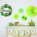 5 x St. Patrick's Day Decorations Wooden Shamrock Wreath for Front Door Welcome Sign, Farmhouse St. Patrick's Decor Welcome Door Hanging Sign Outdoor Indoor Shamrock Clover Spring Wall Home Decor