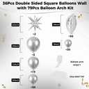 36pcs Metallic Silver Square Foil Balloons Wall Backdrop with 79pcs Balloon Garland Arch Kit, Double Sided Balloon for Bachelorette Baby Shower Birthday Anniversary Graduation Party Decorations