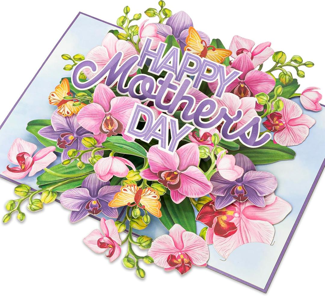 Mothers Day Pop Up Cards, Happy Mother's day, Orchid, Butterfly, 3D Greeting Cards, Gift for Mom, Godmother, Stepmom, Sister, Mother in law, Wife, 5x7 - Includes Envelope And Message Note