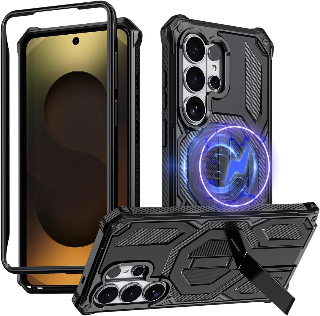 for Samsung Galaxy S26 Ultra Case with Front Frames & Adjustable Kickstand, Magnetic Rugged Shockproof Bumper Cases Heavy-Duty Magnetic Protective Cover (2026), (Black)