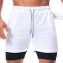 Sureio 6 Pcs Men's 2 in 1 Workout Running Shorts 5" Athletic Gym Shorts with Liner Quick Dry Shorts with Pockets Towel Loop (Large)