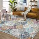 ROYHOME 9x12 Area Rug Large Moroccan Trellis Machine Washable Rug Vintage Medallion Distressed Accent Rug Stain Resistant Non-Slip Floor Cover Carpet for Living Room Bedroom, Purple/Grey