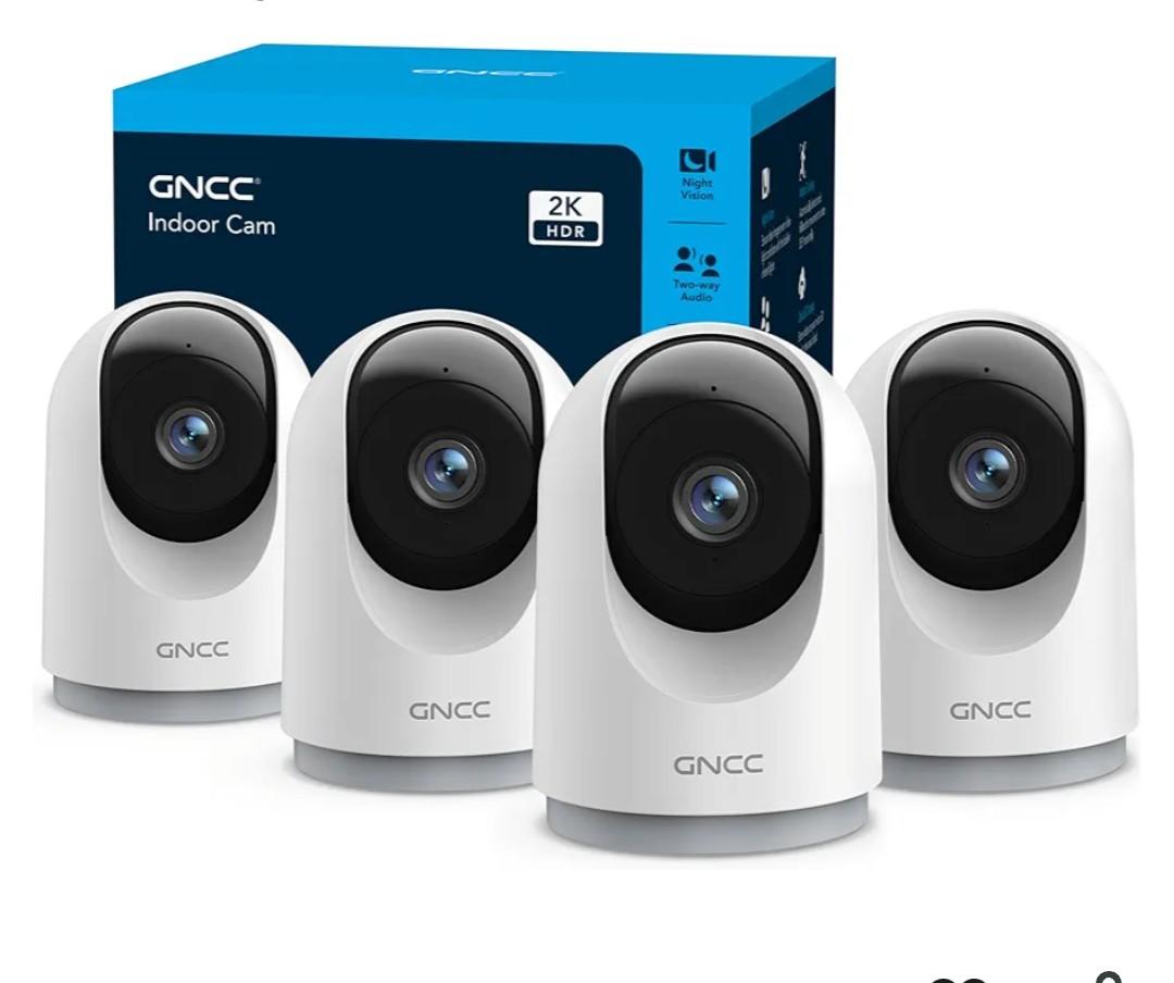 GNCC 2K Security Cameras 4pcs, Home Security Camera Indoor with 360° Motion Detection for Pets/Baby/Dog, Two-Way Audio, Night Vision, 24/7 SD Card Storage, Cloud Storage, Compatible with Alexa
