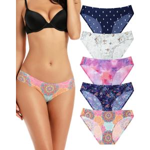 voenxe Women Bikini Underwear,Seamless Breathable Ladies Panties,No Show Comfortable Briefs Undies,Invisible Hipster,5-Pack (Small)