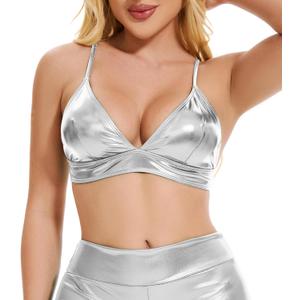 Women's Metallic Crop Tops Shiny Bralette Rave Bra Bikini Swimsuit Top (XX-Large)