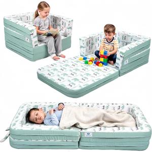 Toddler Travel Bed,Bunny-Shaped 3-in-1 Foldable Toddler Bed for Kids, Portable Toddler Cot with Washable Covers Soft Foam Raised Bumper for Naps,Lounger,and Little Sofa, 59.06 x 30.12 x 10.24 inches