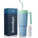 Konokyo Insulated Tumbler with Handle and Straw,40 OZ Vacuum Stainless Steel Water Bottle Travel Mug Metal Cup with Fruit Diffuser,Light Blue