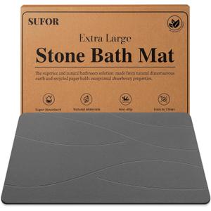32"x20" Stone Bath Mat, Diatomaceous Earth Shower Mat, Non-Slip Super Absorbent Quick Drying Bathroom Floor Mat, Natural, Easy to Clean (Dark Grey)