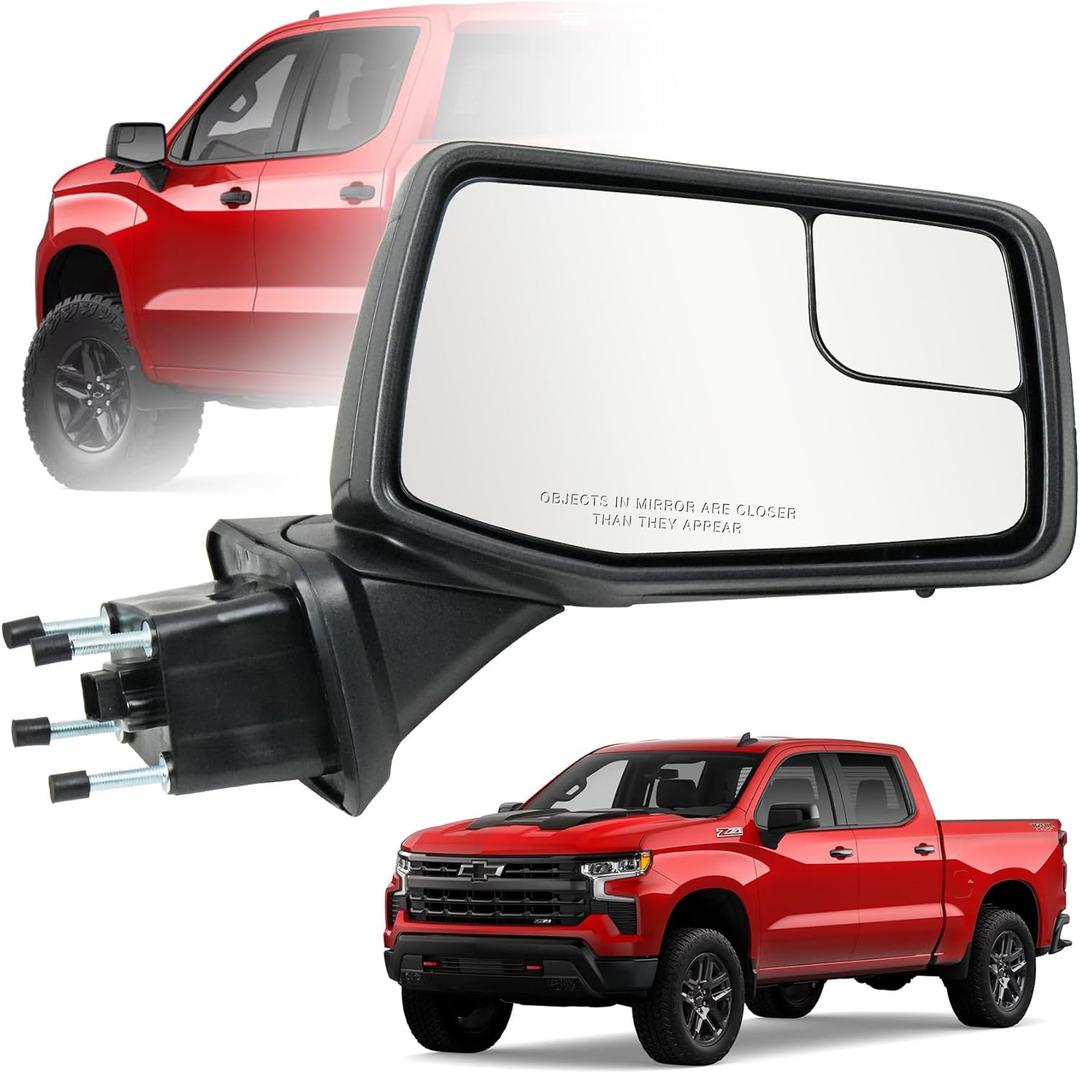 Passenger Right Side Door Mirror for 2019-2024 Chevy Silverado 1500, with Heated Power and Convex Blind Spot Glass Temperature Sensor Manual Folding, Replace#GM1321583(7 Pins)