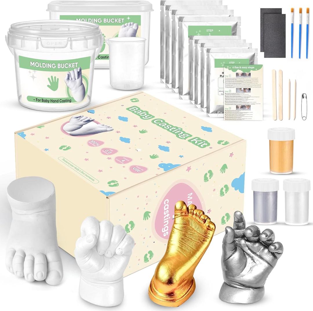 Noosuna Baby Hand and Foot Casting Kit (4 Pack), 3D Moulding Gift Set, Multiple Accessories, Baby Casting Kit for Babies 09 Months Old, Baby Shower, New Mom Gift, Souvenir