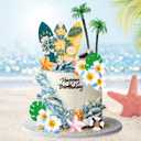 Summer Beach Happy Birthday Cake Topper Surfboard Palm Model Tree Umbrella Chair for Swimming Beach Luau Birthday (Surfboard)
