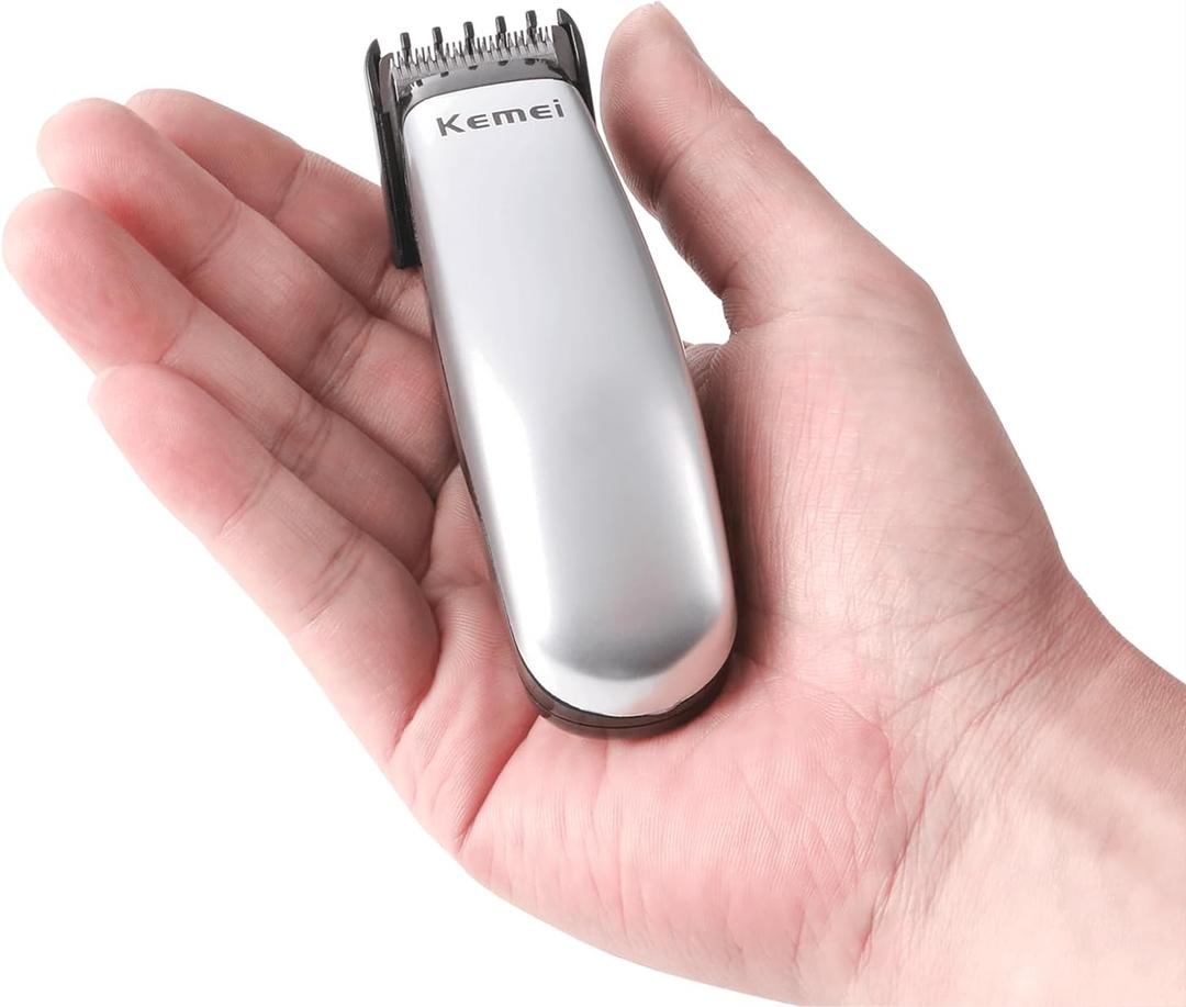 KEMEI Mini Hair Trimmer Compact, Portable Cordless Clipper for Men and Women, Precision Haircut and Shaving Tool Silver, Battery Powered and Travel Friendly