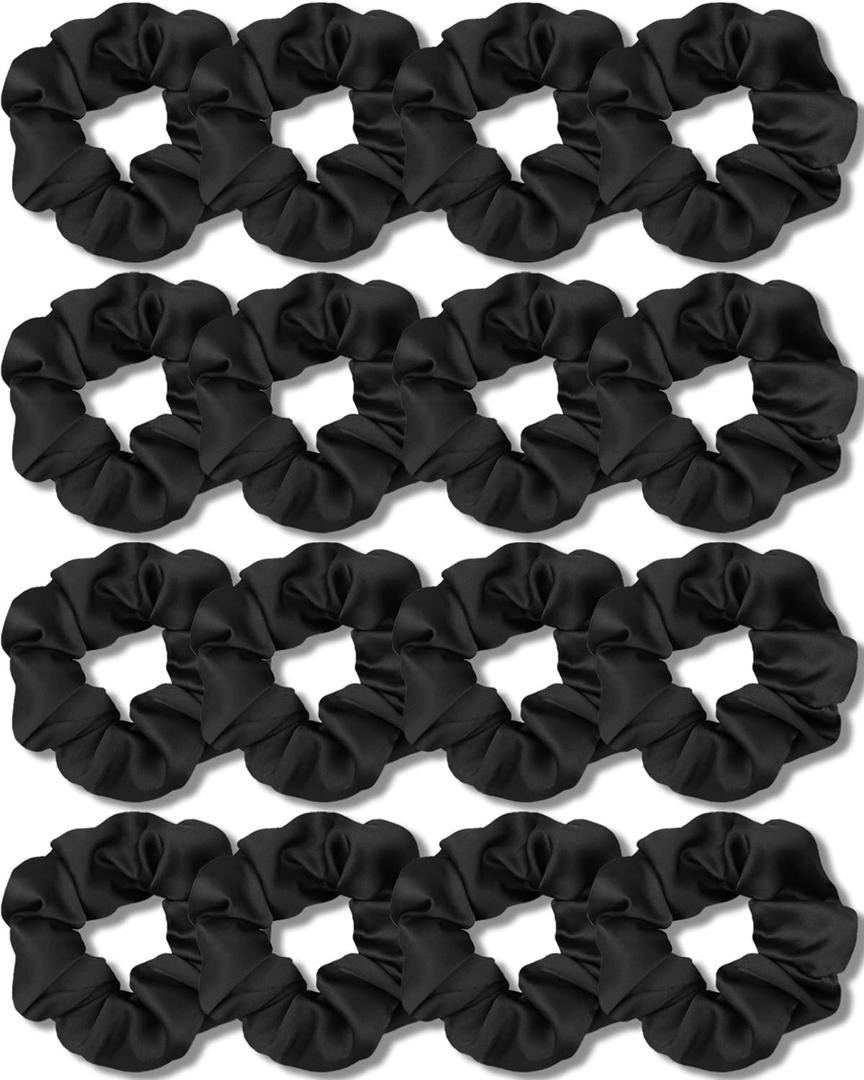 IVARYSS Satin Scrunchies for Women, Soft Than Silk for Hair, Fashion Ties and Bands for Thin | Thick Hair Styling, 16 Pack (Black)