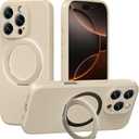 MCFANCE Magnetic Silicone Case with Stand for iPhone 16 Pro Max(6.9 inch) Compatible with MagSafe, Shockproof Protection, Anti-Scratch Microfiber Lining, Khaki