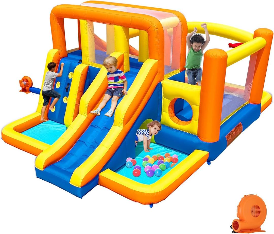 Baralir 16.5x11FT Heavy Duty Bounce House Water Slide Combo for Big Kids, Wet/Dry Split Play Zones, Kids Bounce House with 2 Independent Slides, 2 Climbing Walls & 2 Pools, 2 Crawl Tunnels