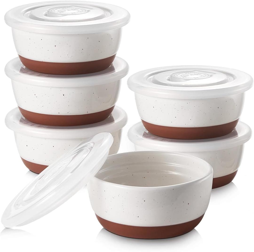 DOWAN 4 oz Ramekins with Lids Oven Safe for Creme Brulee Souffle, Porcelain Ramekins for Baking, Small Bowls Set of 6, Glaze with Specks