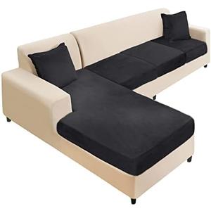 NAISI Sectional Couch Cover 2 Pieces Velvet SeparateChaise,Black) 23x23 inch