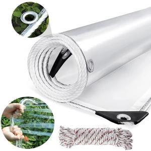 6x8ft Clear Tarps Heavy Duty PVC Vinyl 14 Mil Thick Tarpaulin, Glass Tarpaulin with Metal Grommets, Protects Against Water, UV-Ray, Tear, Cold Weather Resistan for Greenhouse Balcony Garden