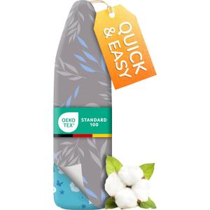 Super Soft Ironing Board Cover and Pad  50% Faster Ironing with Heat Reflection Technology, Thick Natural Cotton, Heavy-Duty & Scorch Resistant  Made in Germany  15x54 Standard Size (Grey/Blue)