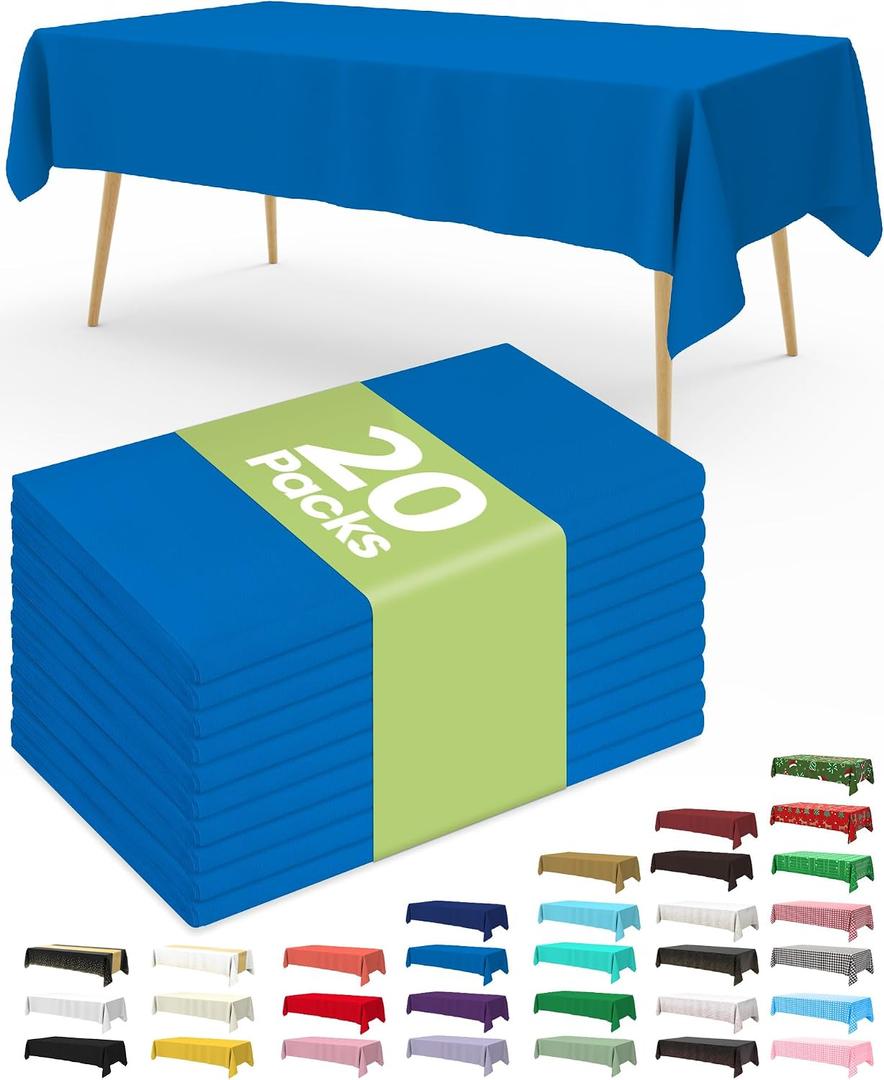 Pureegg Plastic Table Cloth Disposable 20 Pack, 54 x 108 Inch Table Cloths, Graduation Decorations Class of 2026, Graduation Party Tablecloths, Rectangle, Plastic Cover, Leakproof & Sturdy, Blue