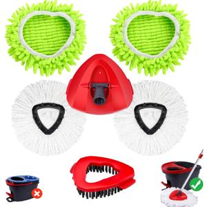 Wa.IE JiemiMicrofiber Spin Mop Refills Head Compatible for EasyWring 1-Tank System (6-Pack Set: Includes 1 Mop Scrub Brush + 1 Mop Base + 4 Pack Cleaning Floor Mop Head) (2 Green Mop +2 White Mop Heads)