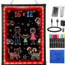 Slsy LED Writing Board 16"x12", Erasable Light-Up Message Display, 12 Colors & 26 Modes, Reusable LED Menu Sign with 8 Markers for Doodle, Illuminated Sign Board for Restaurants, Bars, Classrooms