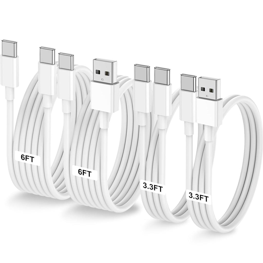 Car Carplay Cable for iPhone 17 16 15, 2-Pack [3.3FT+6FT] 60W USB C to USB C Cable And 2-Pack [3.3FT+6FT] USB A to USB C Cable for iPhone 17 16 15for Galaxy S25 S24, for iPad, for MacBook and More (White)