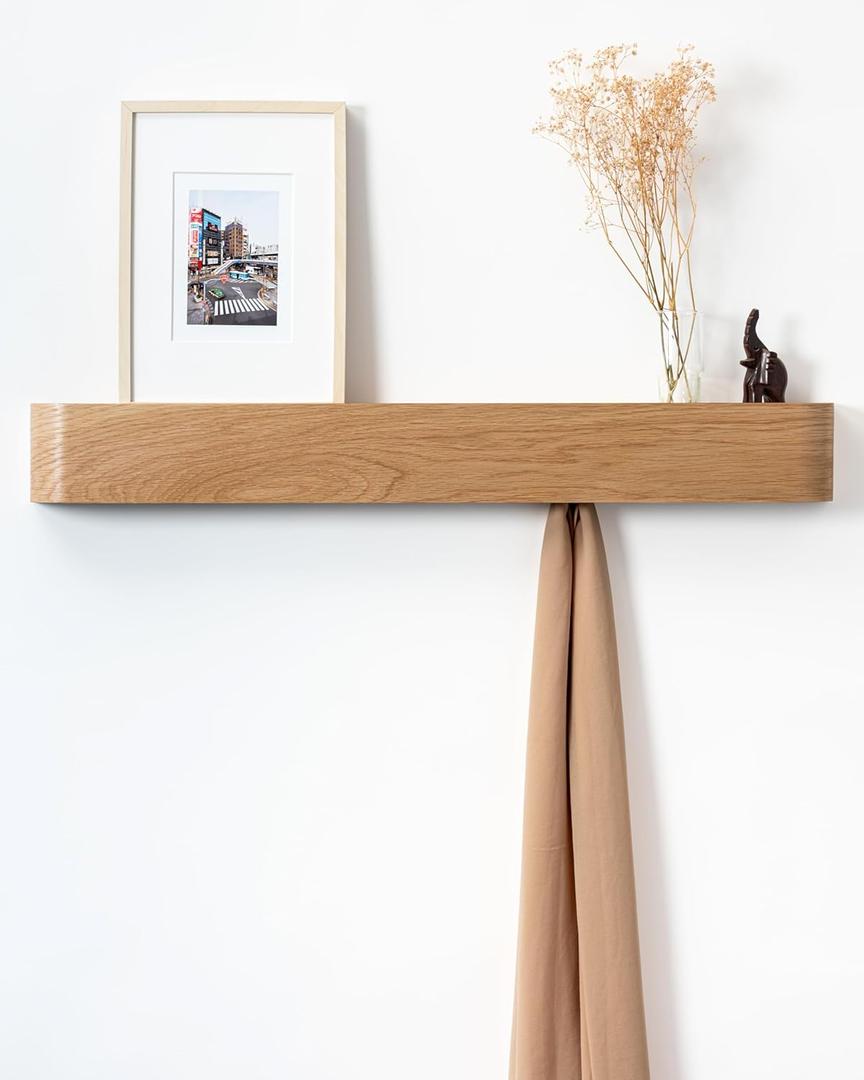 Wall-Mounted Coat Rack 'Toke' - Modern Design Coat Rack with Hidden Wall Hooks - Solid Wood Veneer Panel Coat Hanger - Oak